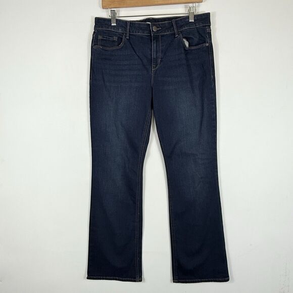 Old Navy Denim - Old Navy Blue Dark Wash‎ Boot Cut Light Distress Denim Jeans Women's Sz 12 Short